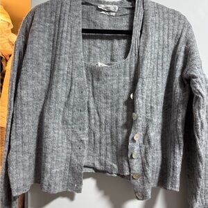 Mango Gray Ribbed Cardigan Sweater
